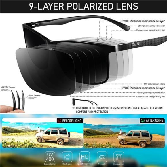 Mens Sunglasses Polarized UV Protection: Classic Shades for Men Driving Fishing - Picture 5 of 6